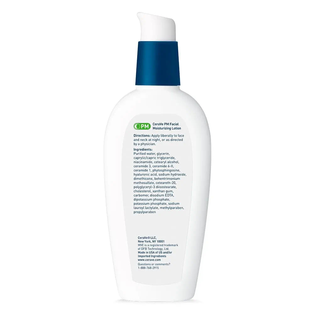 CeraVe PM Facial Moisturizing Lotion, Night Cream with Hyaluronic Acid and Niacinamide, Ultra-Lightweight, Oil-Free Moisturizer for Face, 3 Ounce