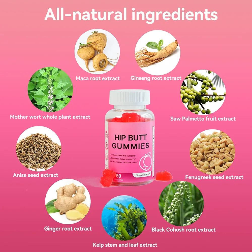 Hip Butt Enhancer Gummies for Butt Growth and HIPS, Booty Gummies for Bigger Butt Fast, Booty Curvy Body Gummies Weight Gainer for Women Workout Enhancement