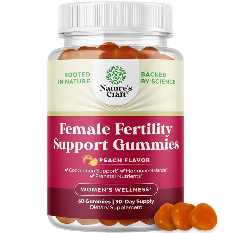 Fertility Gummies for Women Trying to Conceive - Yummy Gummy Fertility Supplement for Women with Myo-Inositol Folic Acid & Vitex Chasteberry - Vegan Non-GMO & Gluten Free - Juicy Peach 