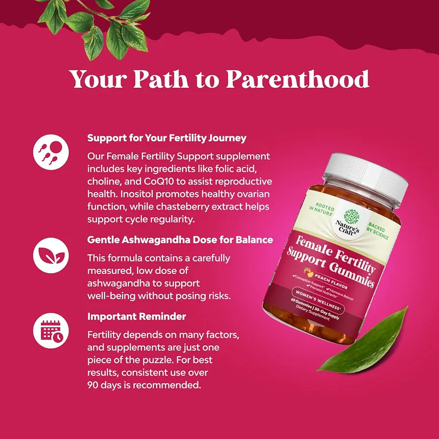 Fertility Gummies for Women Trying to Conceive - Yummy Gummy Fertility Supplement for Women with Myo-Inositol Folic Acid & Vitex Chasteberry - Vegan Non-GMO & Gluten Free - Juicy Peach 