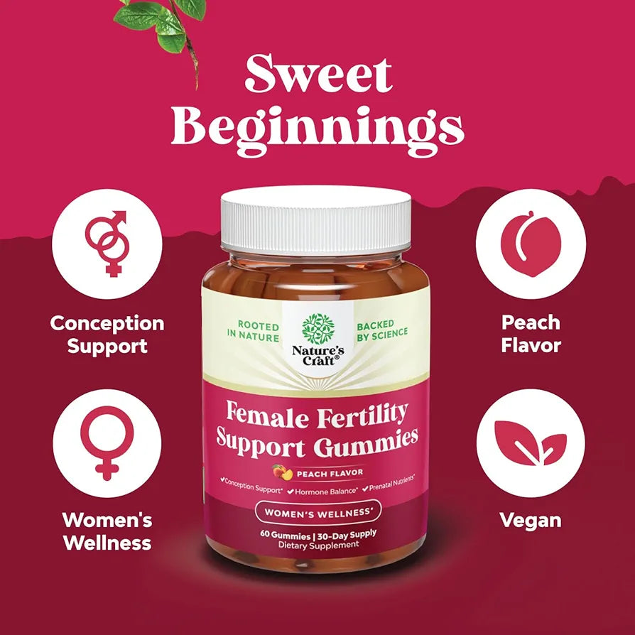 Fertility Gummies for Women Trying to Conceive - Yummy Gummy Fertility Supplement for Women with Myo-Inositol Folic Acid & Vitex Chasteberry - Vegan Non-GMO & Gluten Free - Juicy Peach 