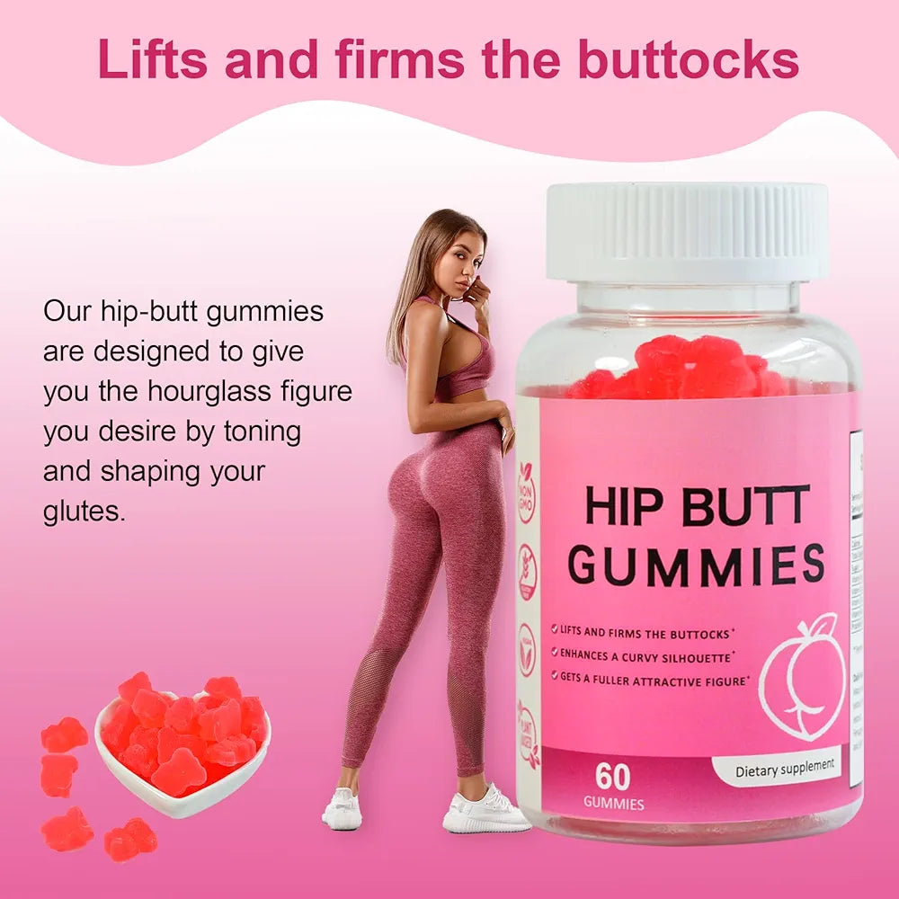 Hip Butt Enhancer Gummies for Butt Growth and HIPS, Booty Gummies for Bigger Butt Fast, Booty Curvy Body Gummies Weight Gainer for Women Workout Enhancement