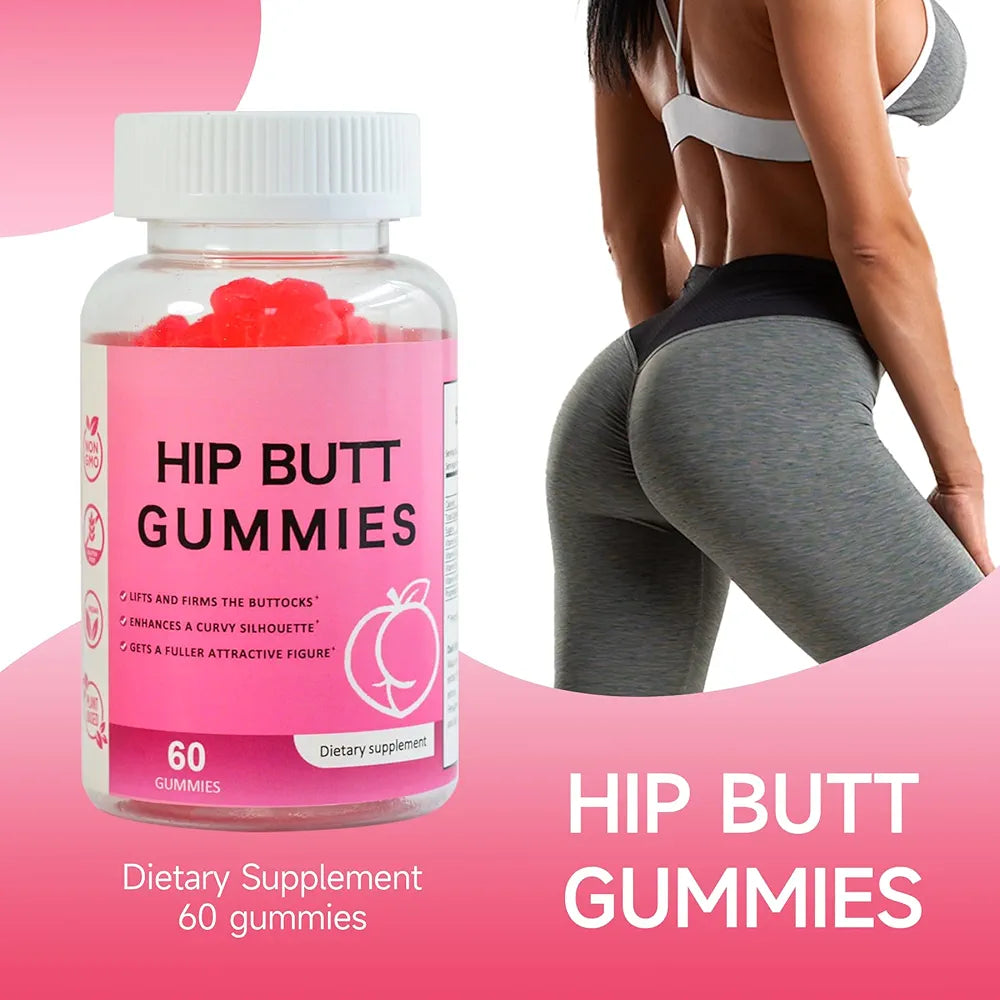 Hip Butt Enhancer Gummies for Butt Growth and HIPS, Booty Gummies for Bigger Butt Fast, Booty Curvy Body Gummies Weight Gainer for Women Workout Enhancement