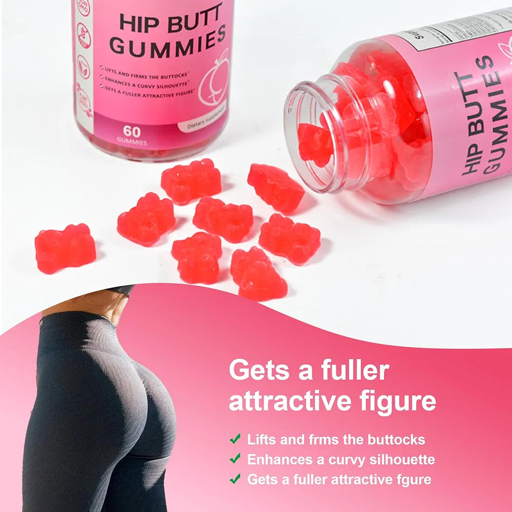 Hip Butt Enhancer Gummies for Butt Growth and HIPS, Booty Gummies for Bigger Butt Fast, Booty Curvy Body Gummies Weight Gainer for Women Workout Enhancement