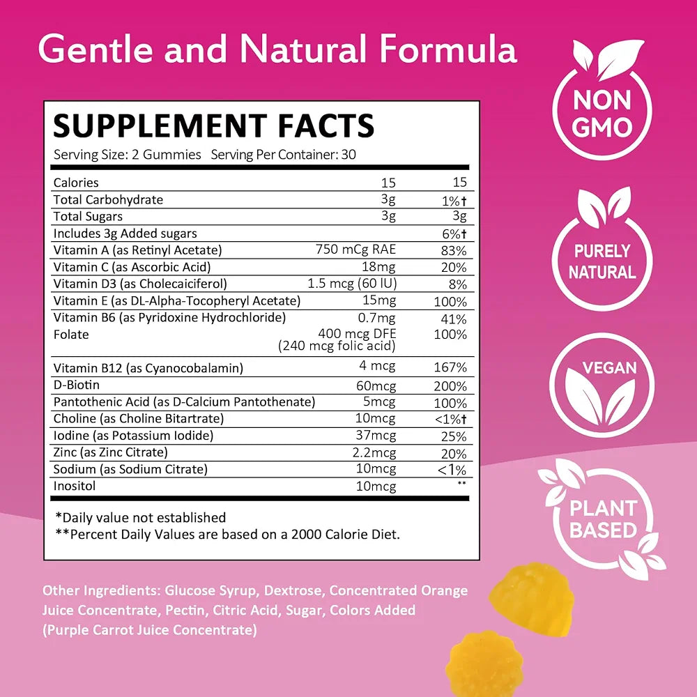Fertility Support Gummies for Women Hormonal Balance & Conception Support, Prenatal Vitamins with Myo-Inositol & Pantothenic Acid, Fertility Gummies for Women Get Pregnant Fast, 60 Count
