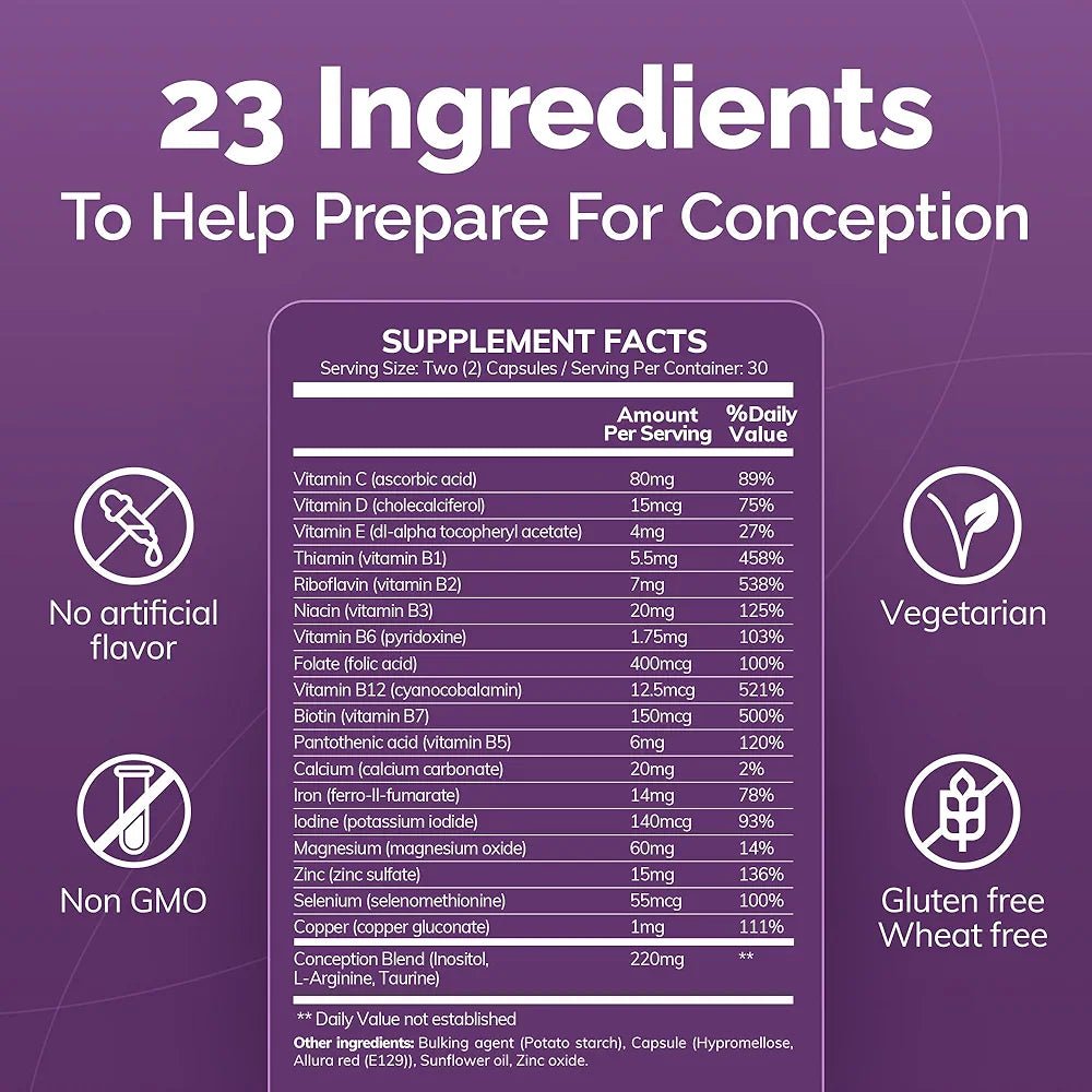 CONCEIVE PLUS Women's Fertility Support: Conception Prenatal Supplements for Her, Aids Hormonal Balance, & Regular Cycles - Folic Acid, B12, Zinc, Biotin, Non-GMO - 60 Vegetarian Soft Capsules